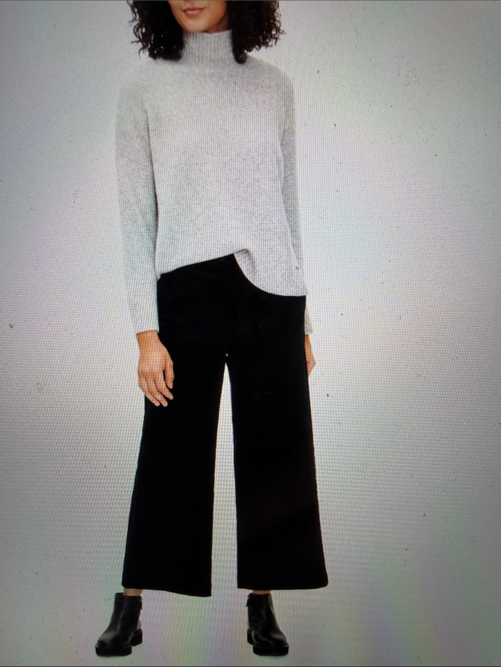 Eileen Fisher 12P Luxe Cotton Corduroy Black Wide-Leg Ankle Pant